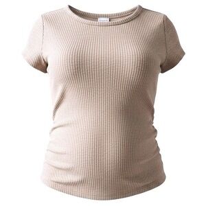 Abercrombie Kids Girls Ribbed Ruched Side Stretchy T-Shirt Top Size 9/10 Beige